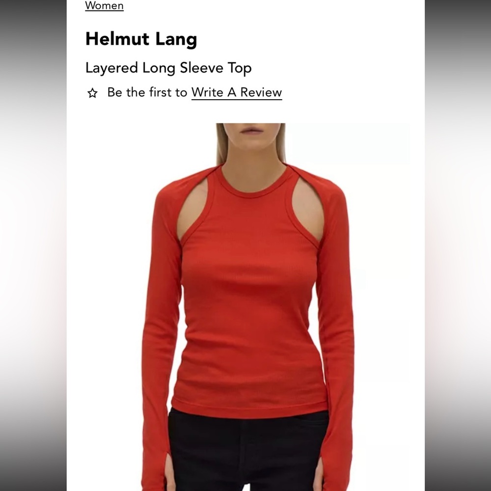 Helmut Lang Red Cutout Long Sleeve Top